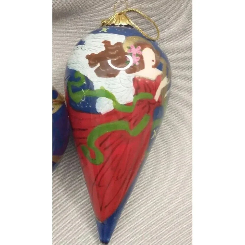 LI BIEN PIER 1 Teardrop 2010 ANGEL Reverse Handpainted Christmas GLASS ORNAMENT